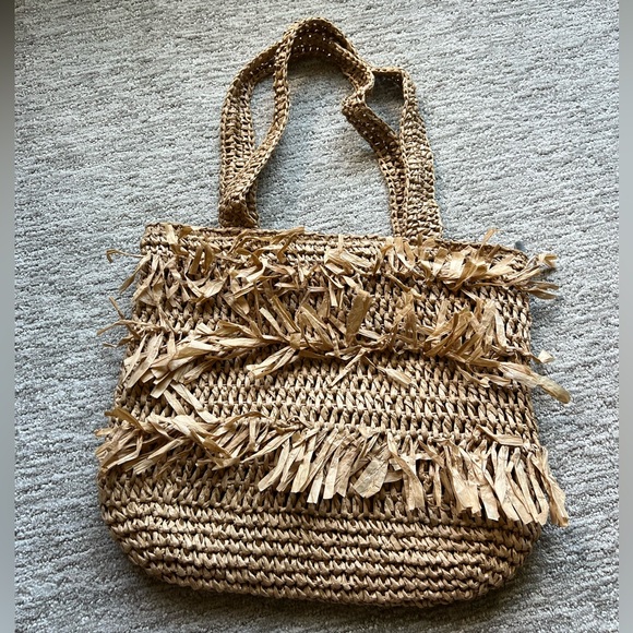 Fringe Straw Tote Beach Bag - Picture 1 of 4